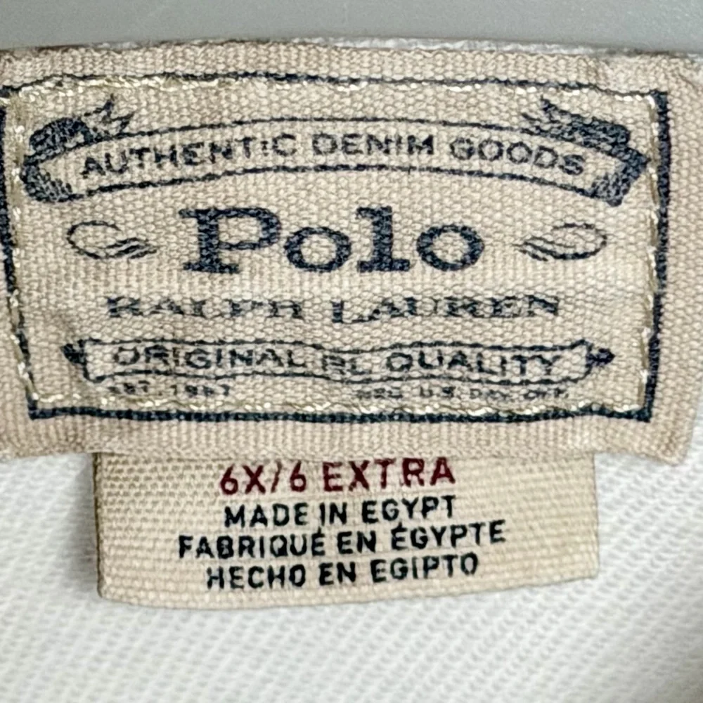 Polo Ralph Lauren Girls 6X White Denim Jacket Blue Patchwork Y2K Vintage